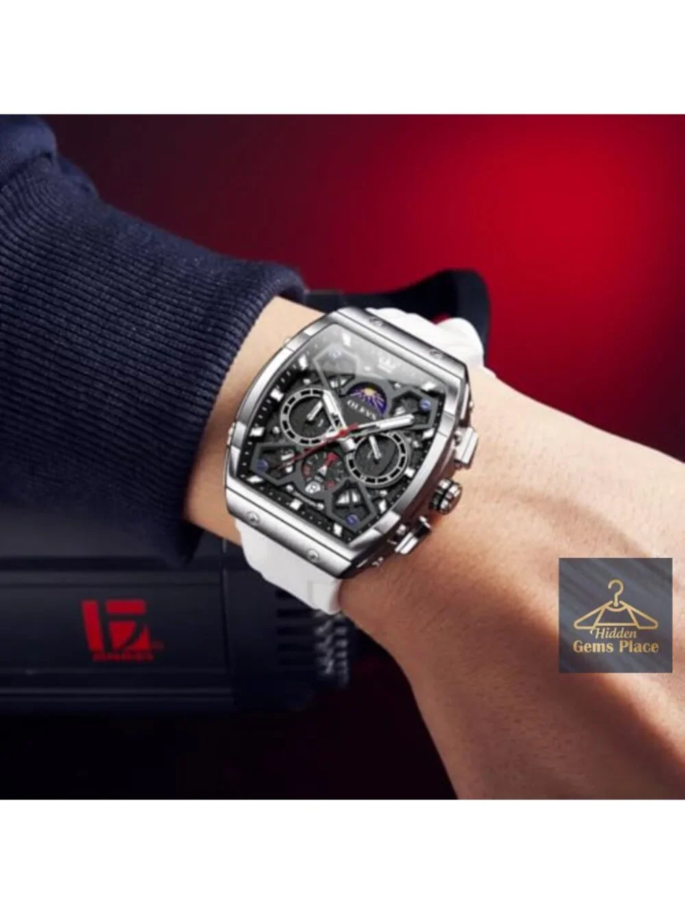 Men's Luxury Square Skeleton Chronograph Silicone Strap Watch